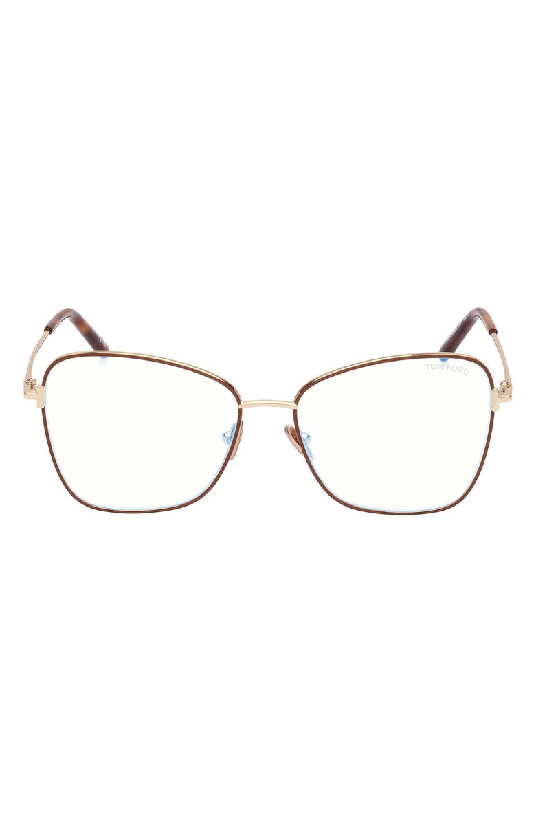TOM FORD 55mm Butterfly Blue Light Blocking Optical Glasses, Main, color, Pale Gold Brown Enamel