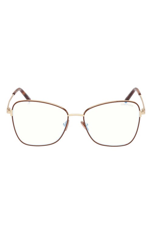 Tom Ford 55mm Butterfly Blue Light Blocking Optical Glasses In Pale Gold Brown Enamel