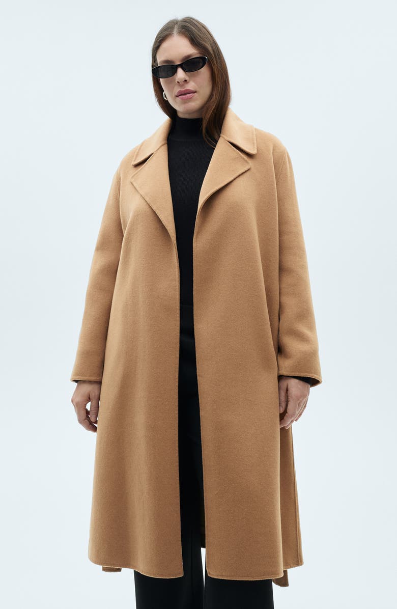 MANGO Belted Handmade Wool Blend Coat, Alternate, color, 