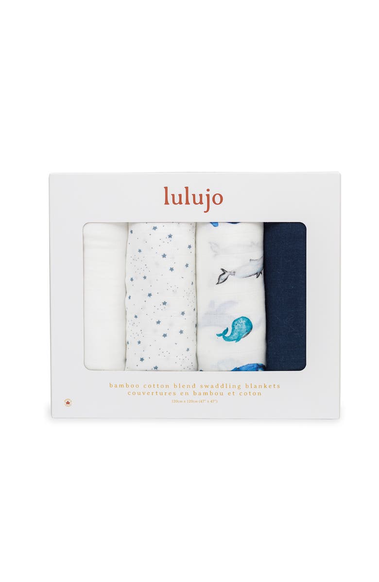 Lulujo Muslin Swaddles 4 Pack, Alternate, color, Whales & Stars