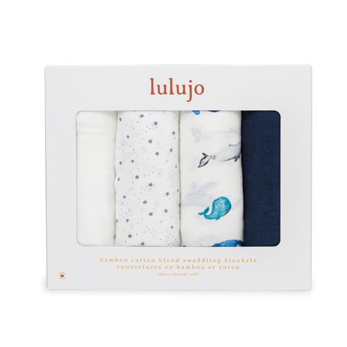 Lulujo Muslin Swaddles 4 Pack In Whales & Stars