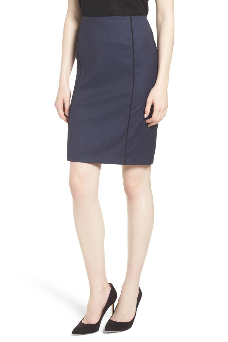 Valeani Dark Blue Wool Melange Pencil Skirt, Main, color, BLUE FANTASY
