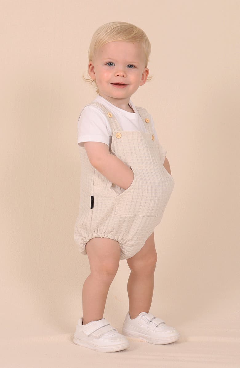 TINY TRIBE Waffle Texture Overall Bubble Romper, Alternate, color, Natural Grey