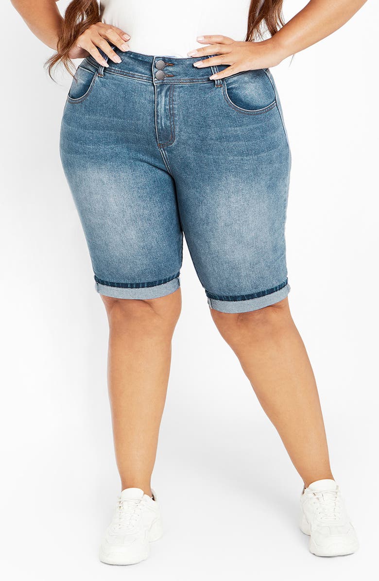 City Chic Stretch Denim Bermuda Shorts, Main, color, 