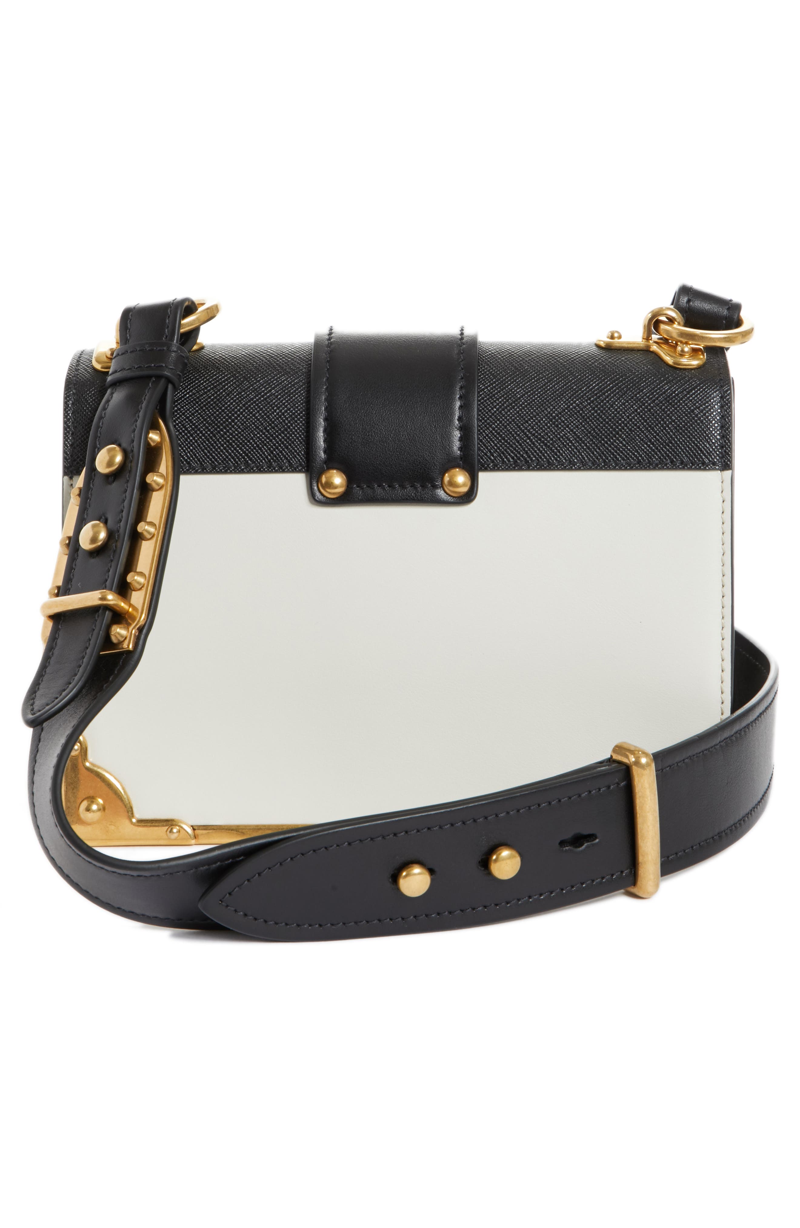 Cahier City Calfskin & Saffiano Shoulder Bag, Alternate, color, TALCO/NERO