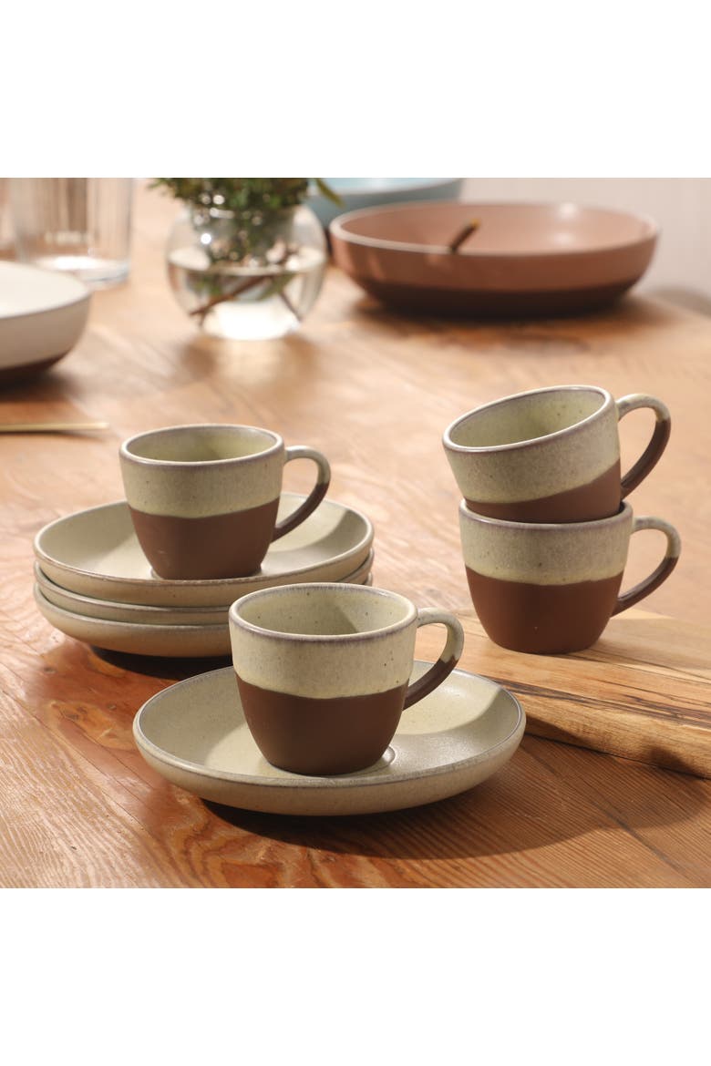 William Crest 8 Piece Espresso Stoneware Cup and Saucer Set, Alternate, color, Sage Green