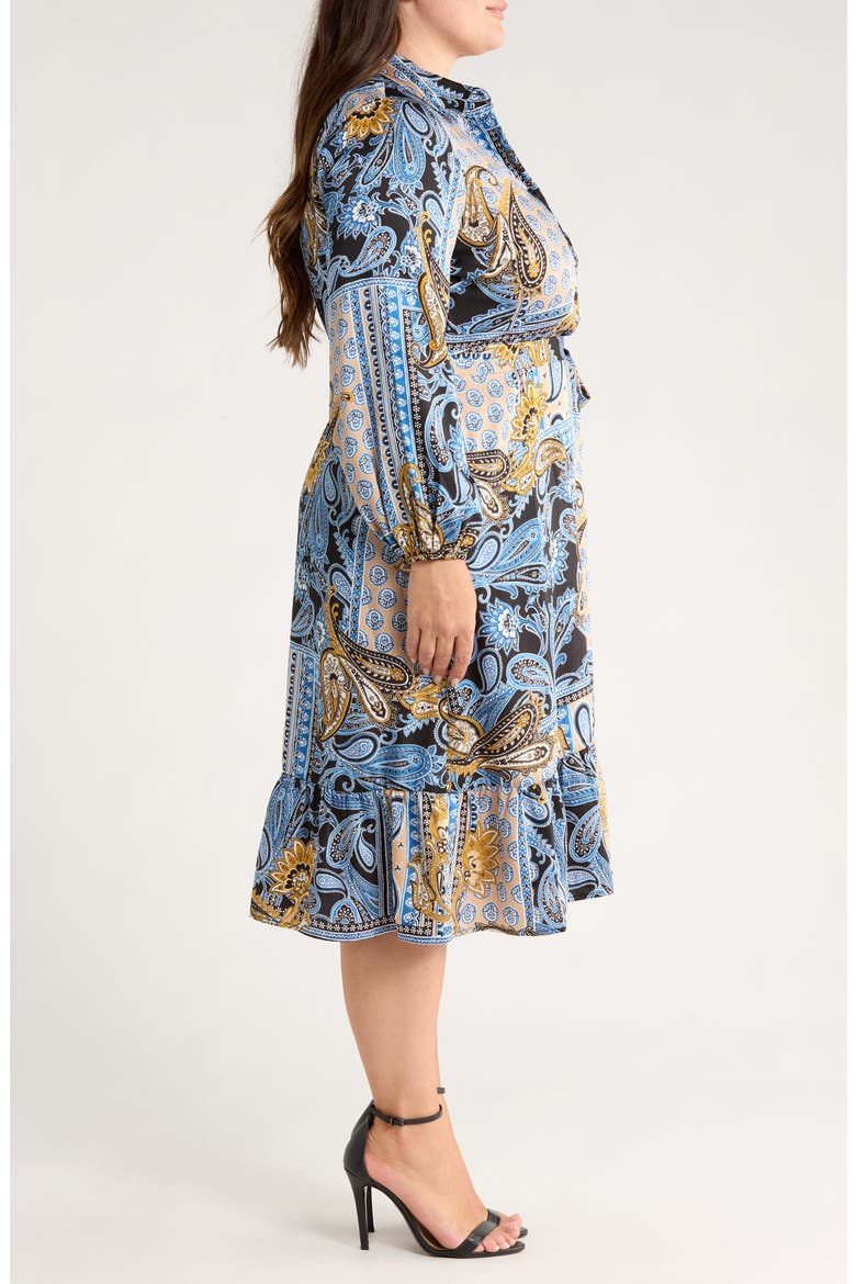 Long Sleeve Tie Belt Satin Shirtdress, Alternate, color, BLUE LAGOON MULTI