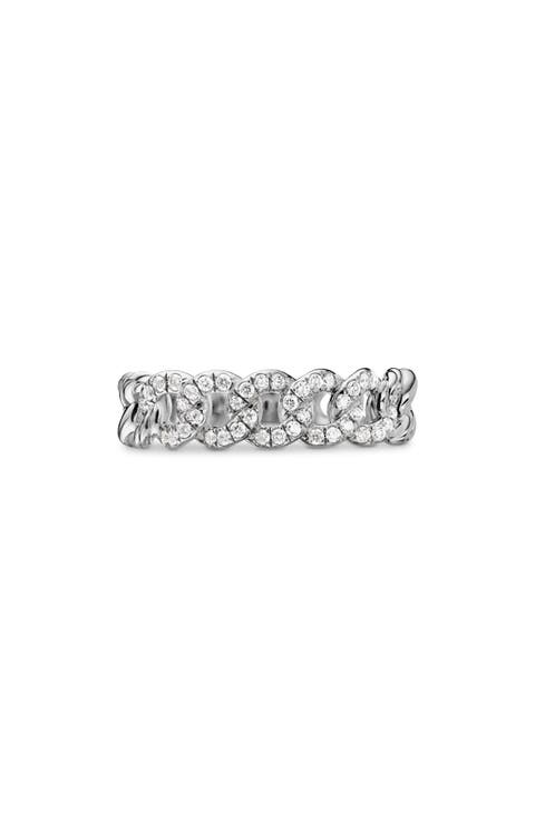 Belmont Curb Link Narrow Ring with Pavé Diamonds