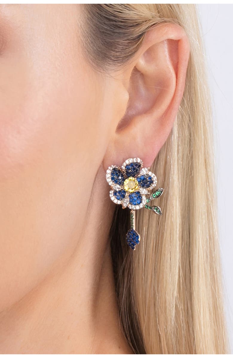 EYE CANDY LOS ANGELES Roses are Blue CZ Drop Earrings, Alternate, color,