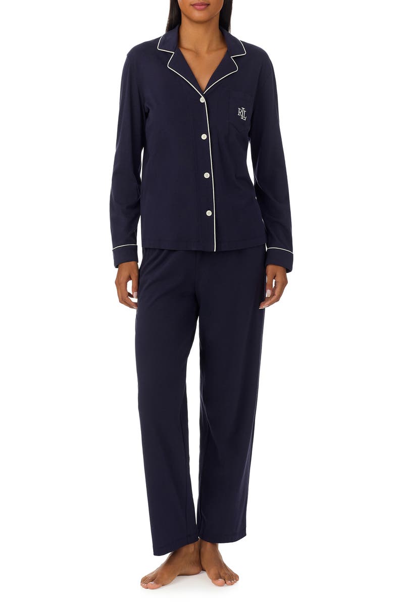 Lauren Ralph Lauren Knit Pajamas, Main, color, Windsor Navy