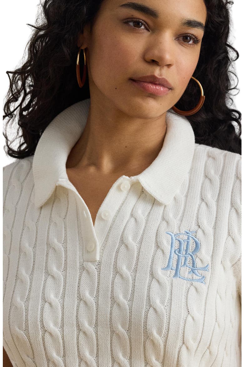 Natrissa Cable Knit Polo Sweater, Alternate, color, WHITE