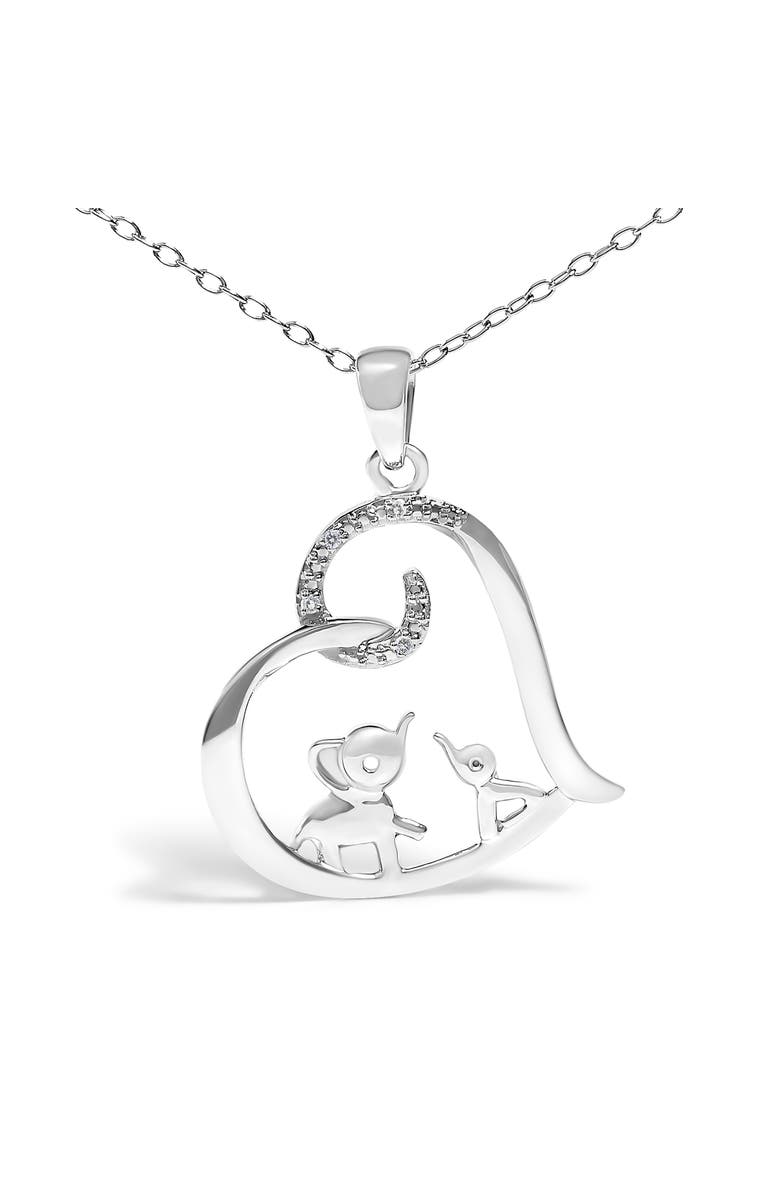 Haus of Brilliance Silver Double Elephant Diamond Accent Heart Pendant Necklace, Alternate, color, White