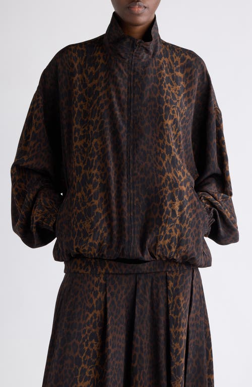 Balenciaga Oversize Leopard Print Tracksuit Top In Brown