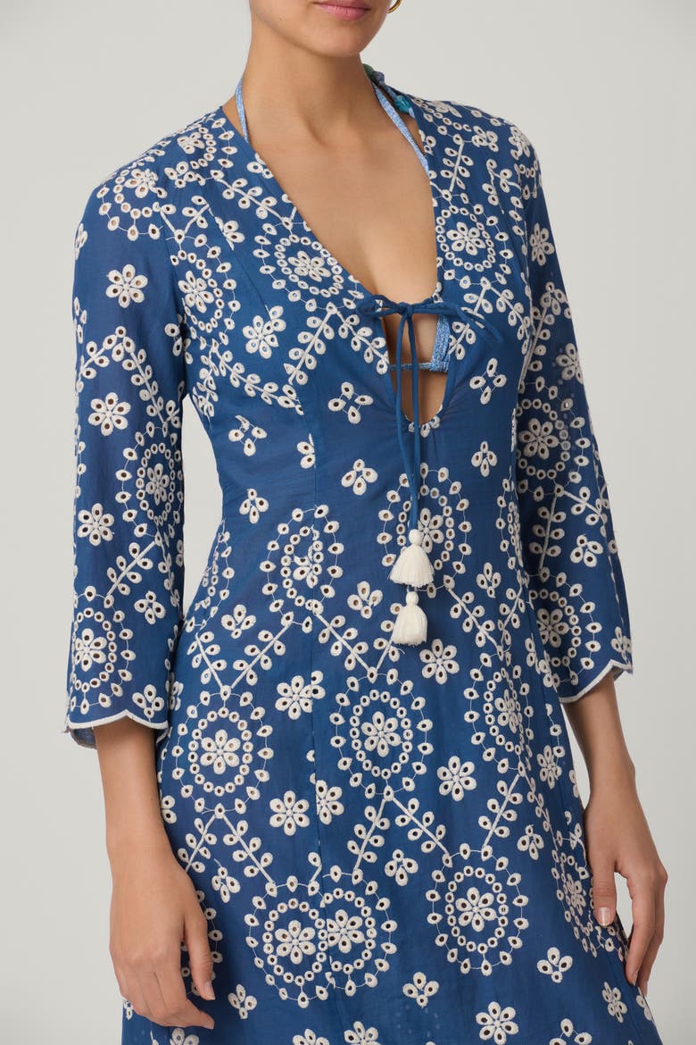Cannes Embroidered Chambray Maxi Cover Up, Alternate, color, Chambray