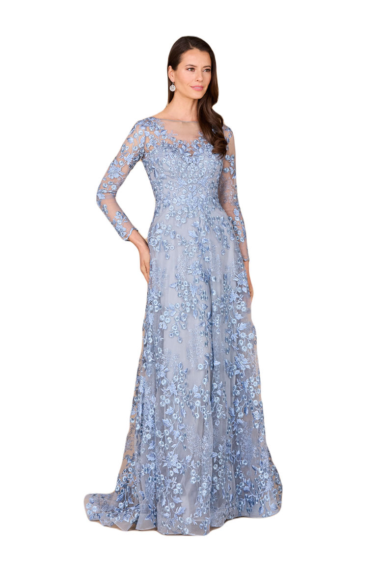 Illusion Neckline, Long Sleeves Gown, Main, color, Blue
