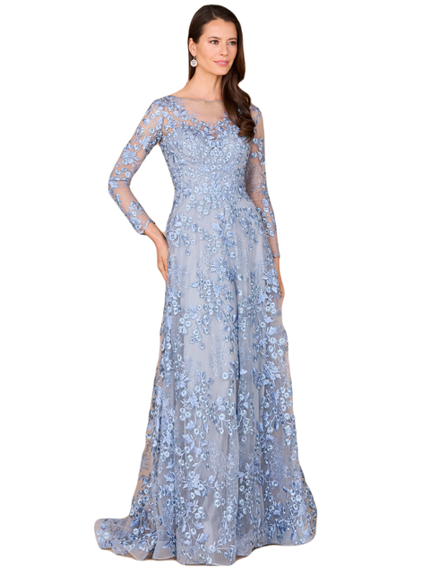 Illusion Neckline, Long Sleeves Gown