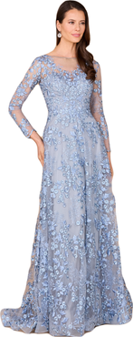 LARA New York Illusion Neckline, Long Sleeves Gown