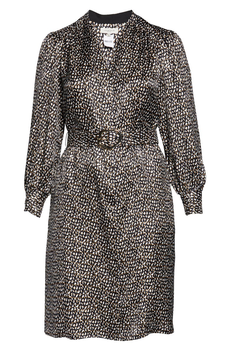 Lafayette 148 New York Clementine Brushstroke Print Long Sleeve Silk Dress, Alternate, color, 