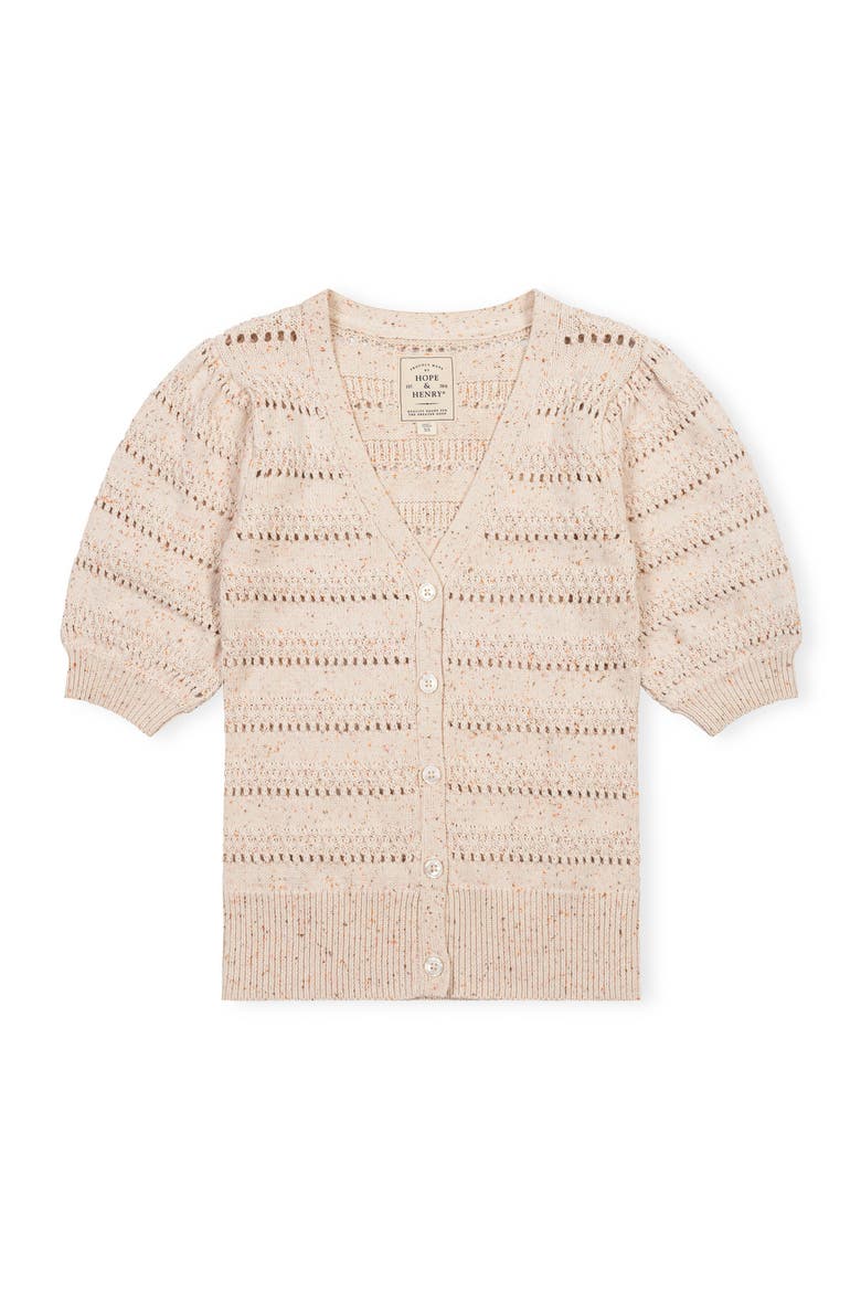 Organic Puff Sleeve Button Front Sweater, Alternate, color, Ivory Multi Fleck