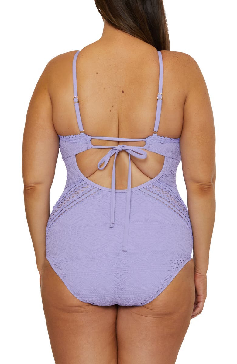 Becca Etc. Colorplay Lace Overlay One-Piece Swimsuit, Alternate, color, Bellflower