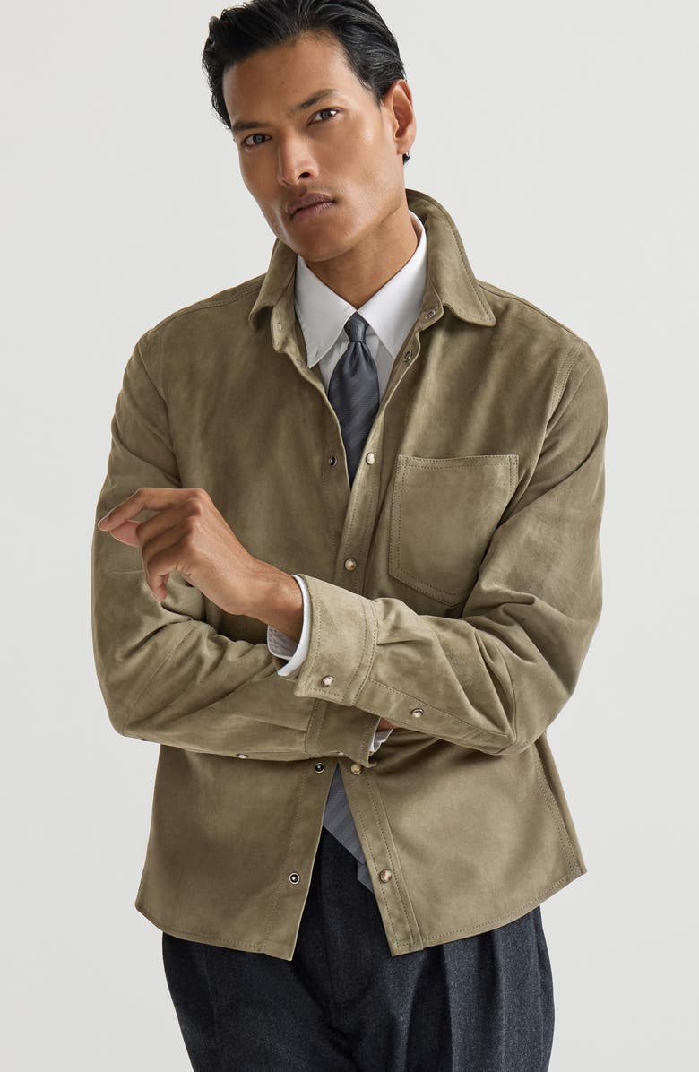 Brunello Cucinelli Suede overshirt, Alternate, color, Military