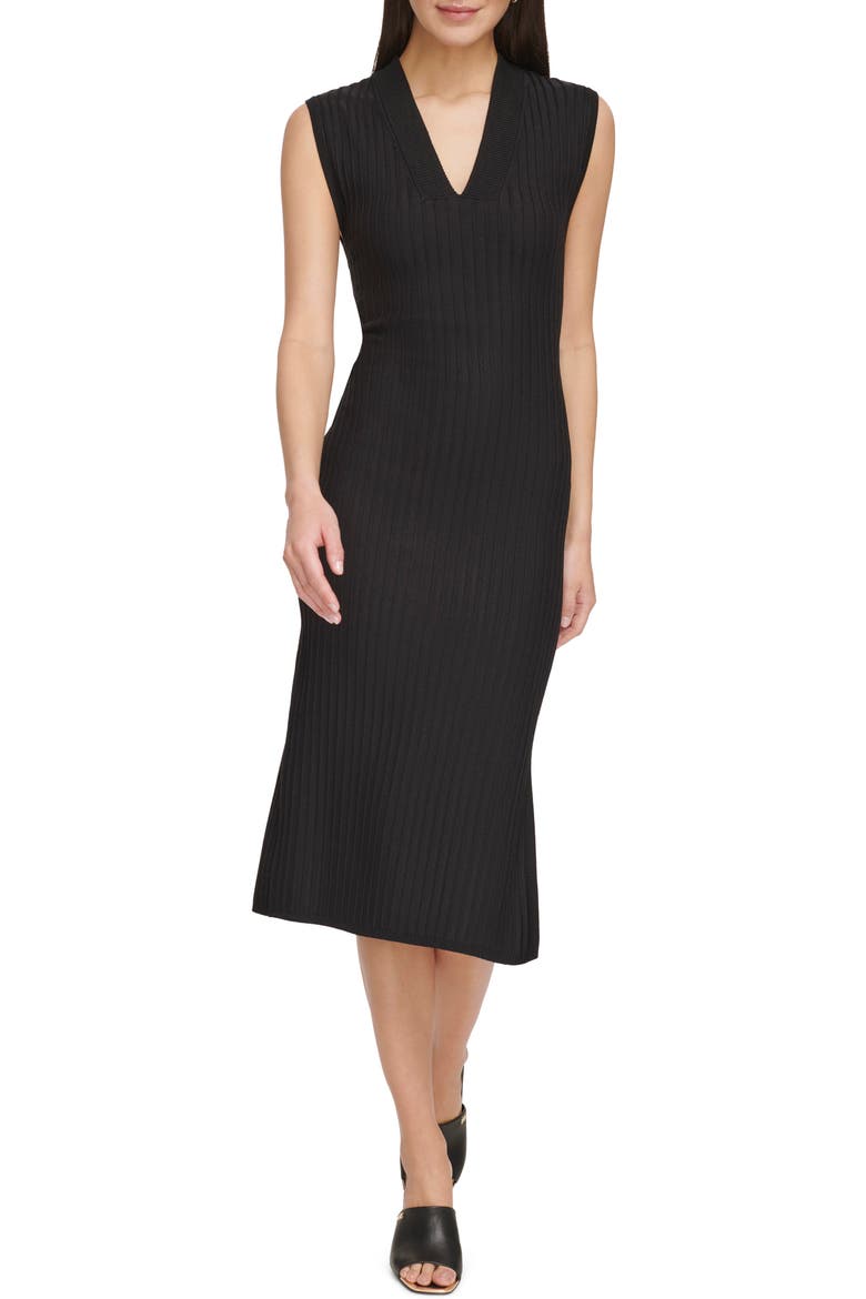 Sleeveless Wide Rib Sweater Dress, Main, color, BLACK
