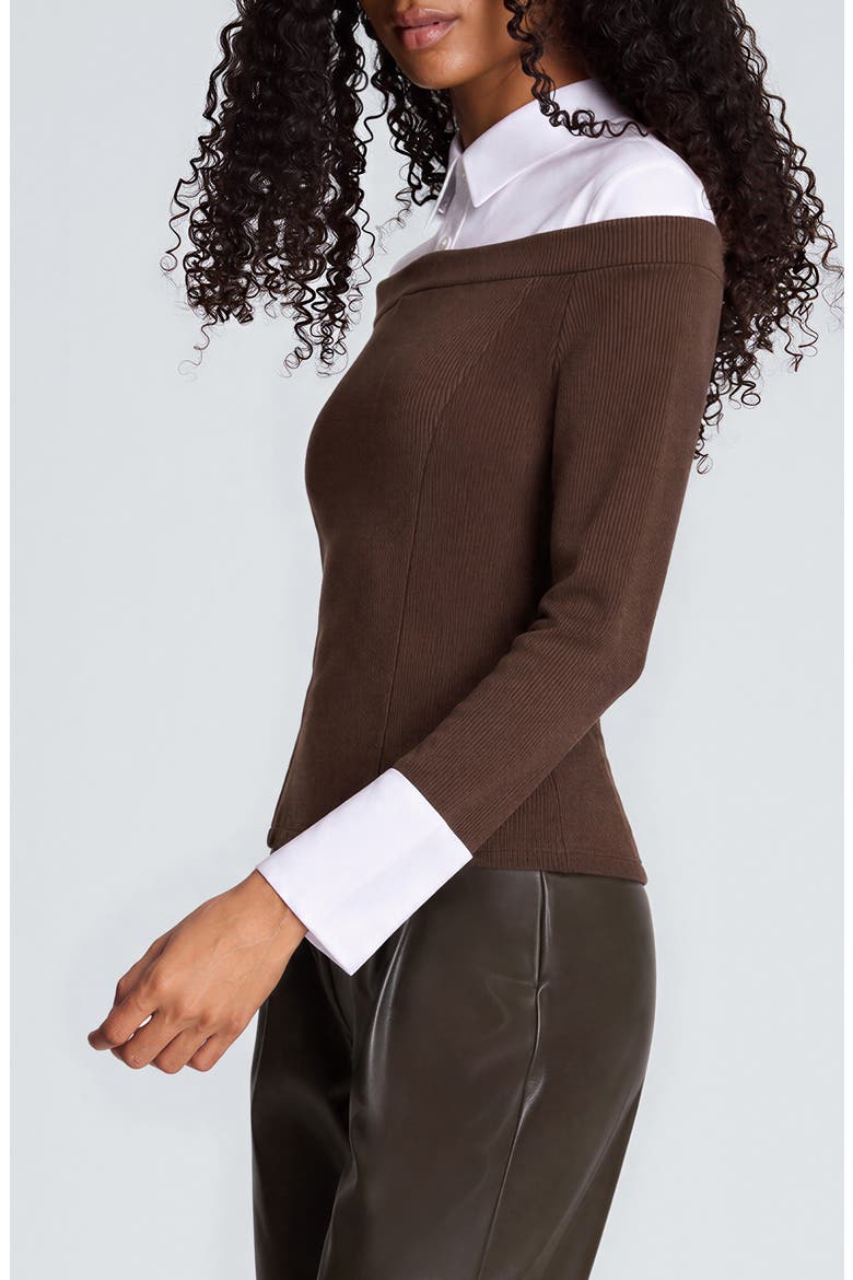 Combo Off the Shoulder Top, Alternate, color, JAVA BROWN/ PURE WHITE