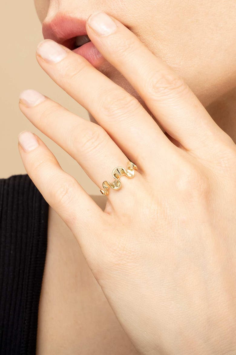 14K Solid Gold Stack Ribbon Ring, Alternate, color, Yellow Gold