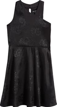 Ava & Yelly Kids' Floral Embossed Sleeveless Satin Dress