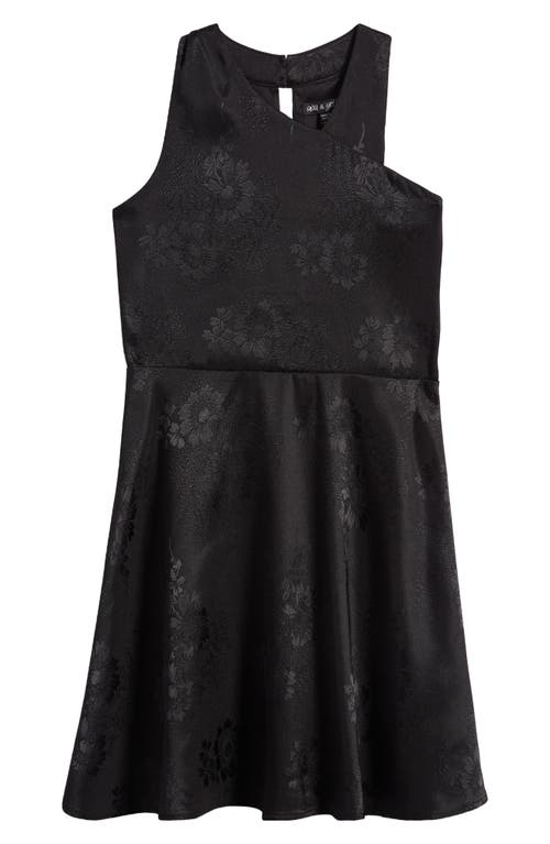 Ava & Yelly Kids' Floral Embossed Sleeveless Satin Dress in Black 