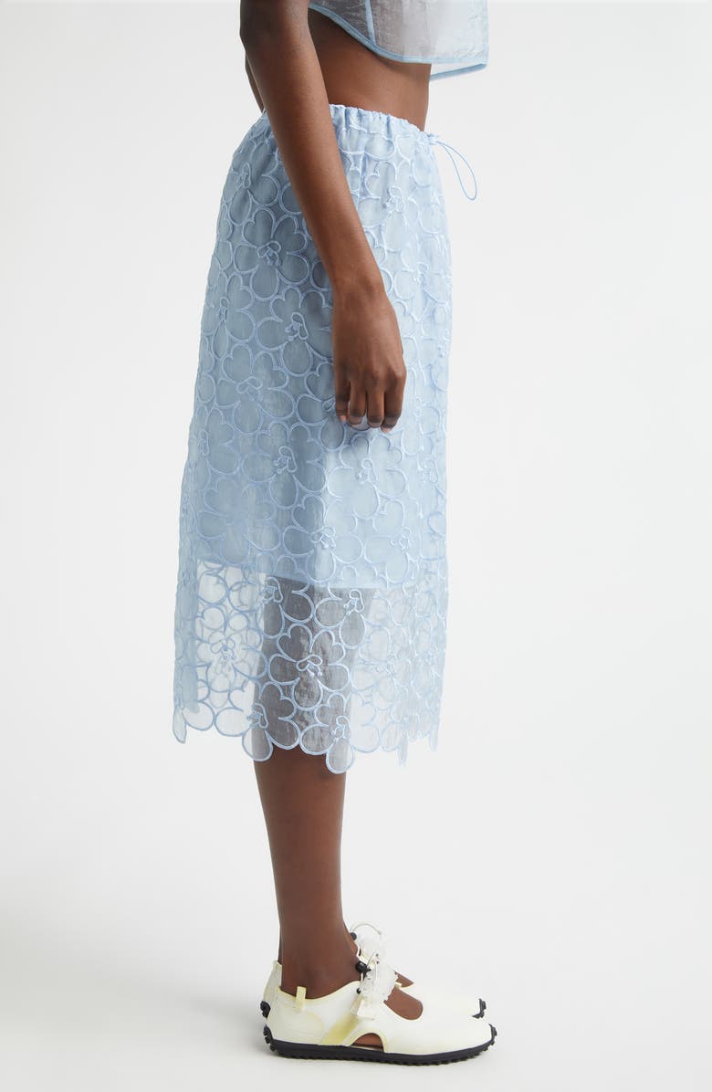 Cecilie Bahnsen Bria Floral Embroidered Organza Midi Skirt, Alternate, color, Light Blue Felicia Embroidery