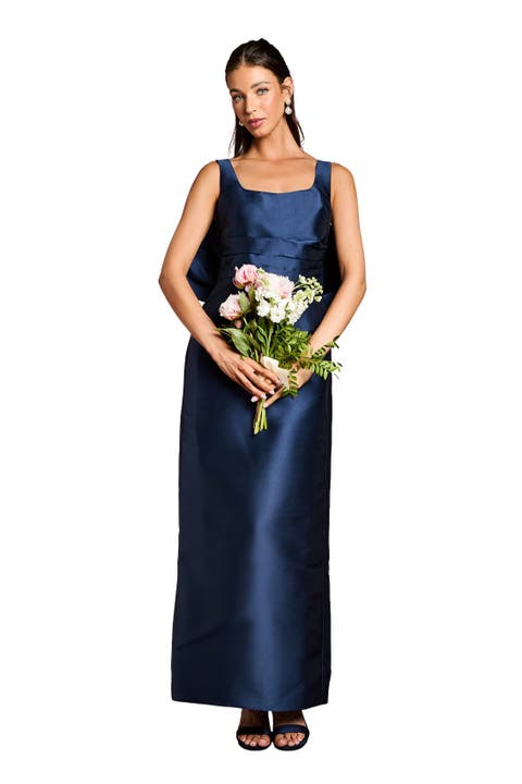 Twill Sleeveless Column Bow Back Dress