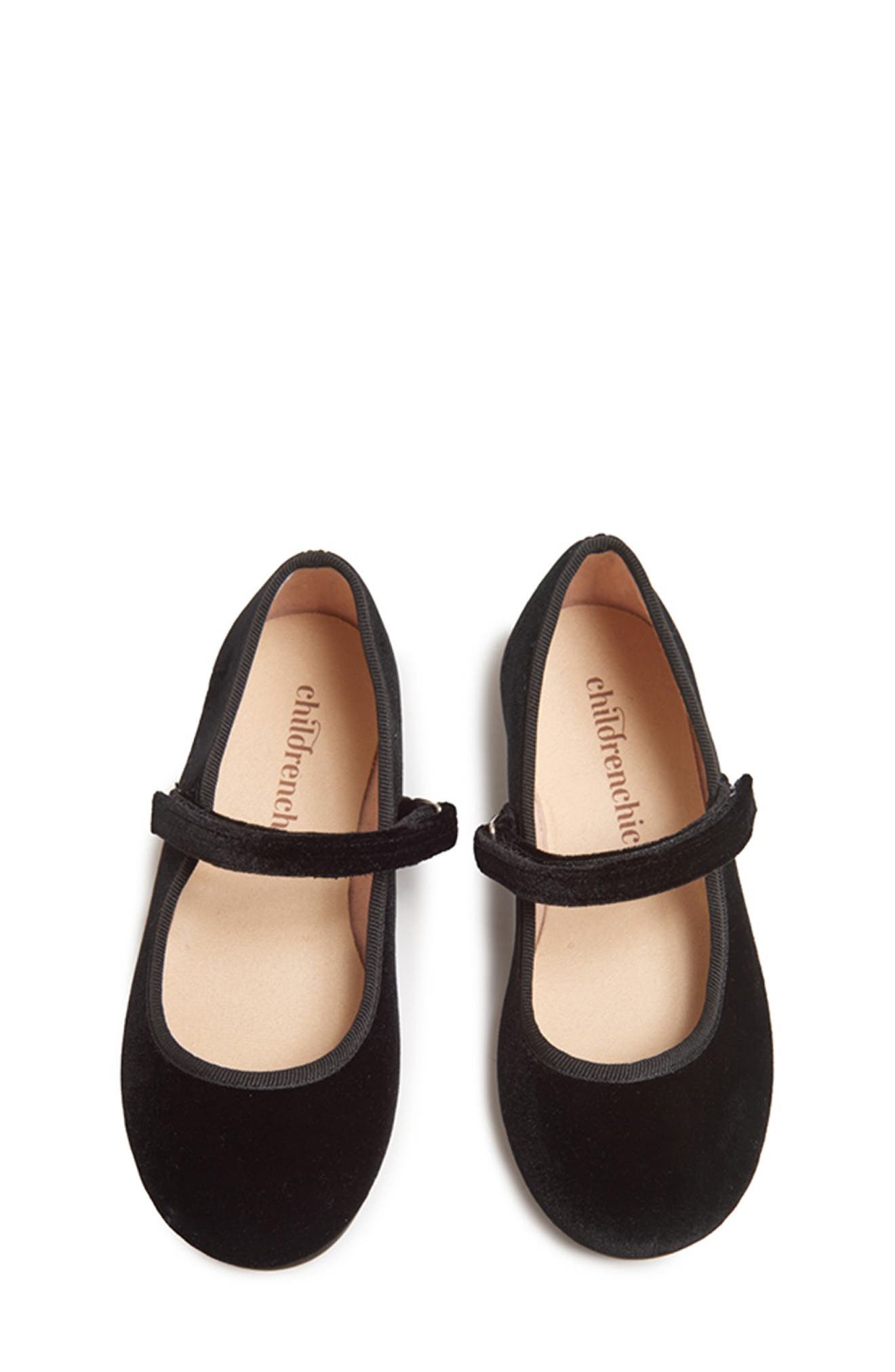 CHILDRENCHIC Velvet Mary Jane Shoe, Alternate, color, Black