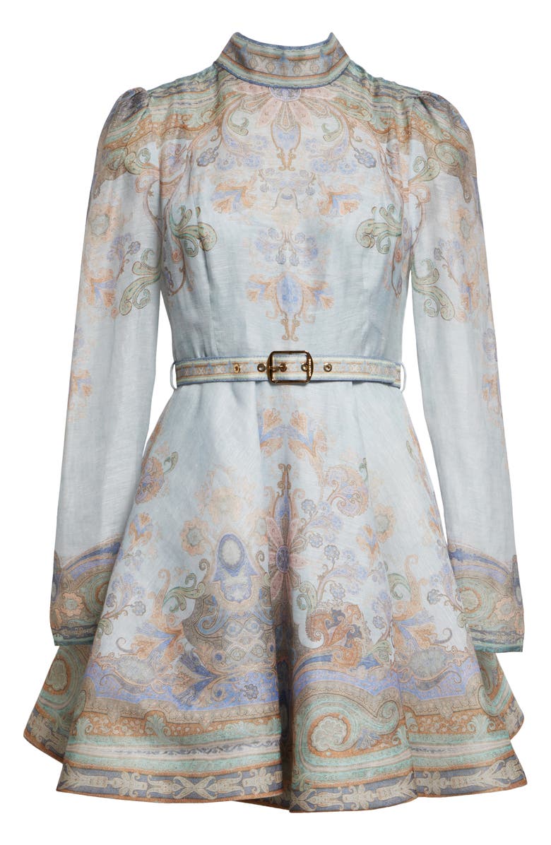 Zimmermann Eden Belted Long Sleeve Linen & Silk Minidress, Alternate, color,