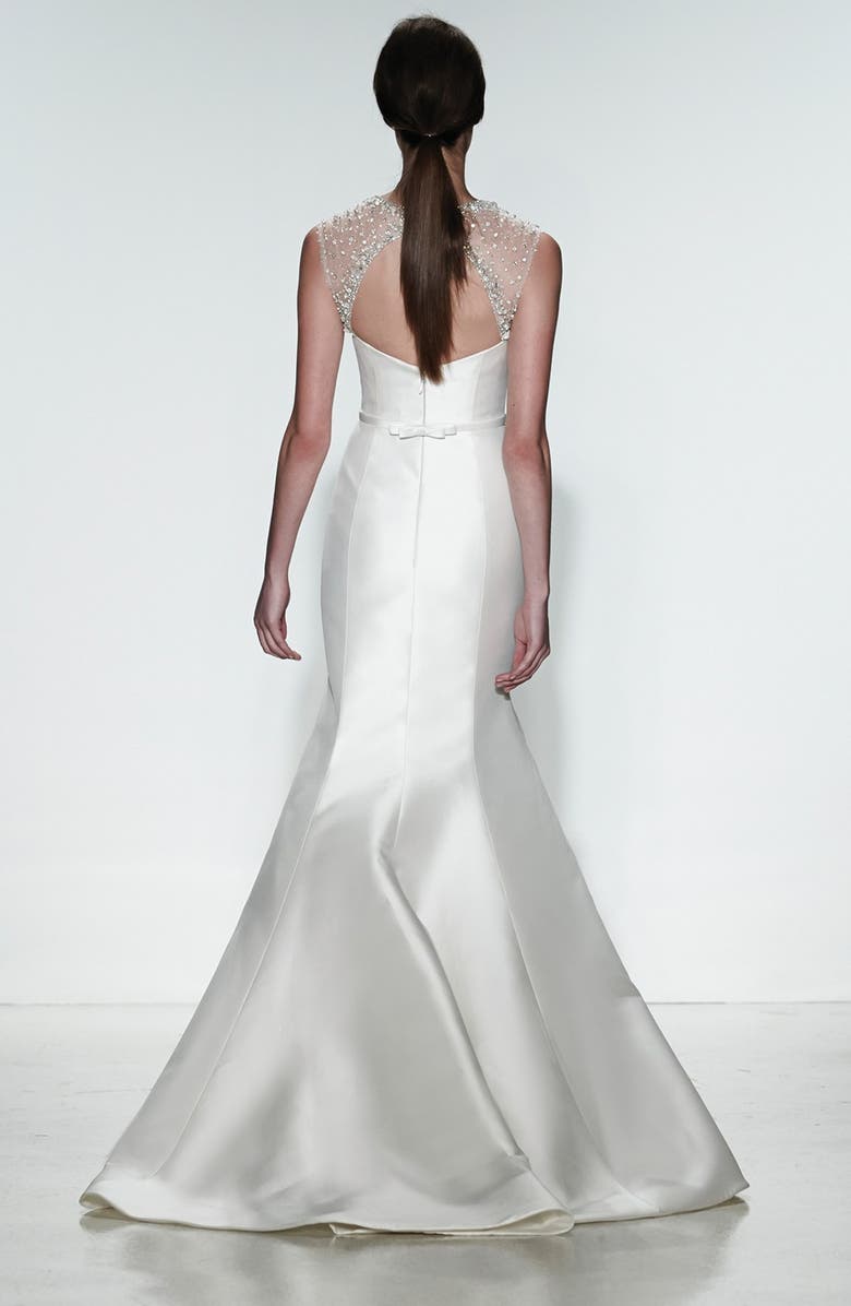 Amsale Lenox Beaded Illusion Strap Silk Blend Trumpet Dress, Alternate, color, 