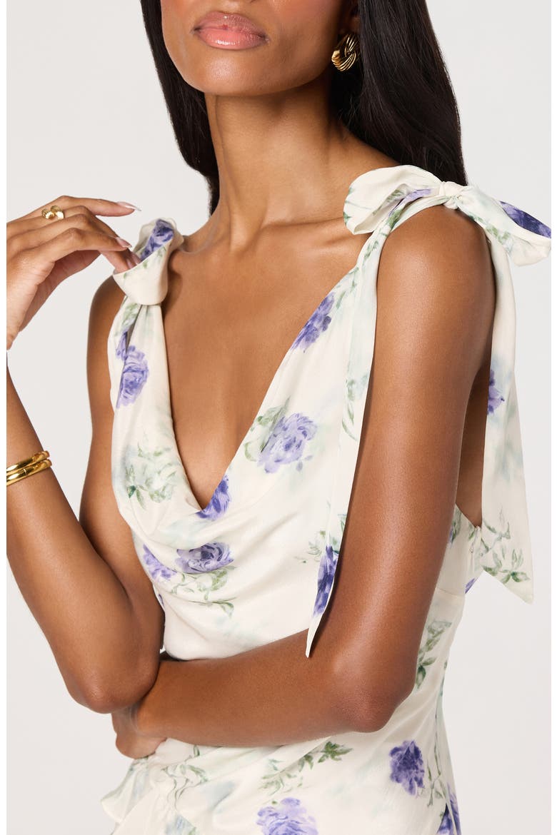Fen Floral Print Midi Dress, Alternate, color, OFF WHITE PURPLE FLORAL
