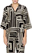 MELLODAY Print Three-Quarter Sleeve Woven Top