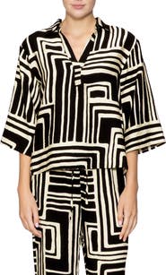 MELLODAY Print Three-Quarter Sleeve Woven Top