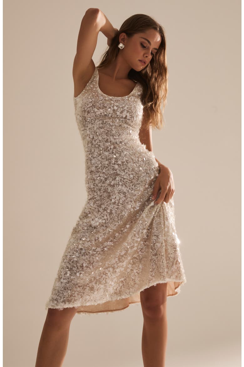 Isla Sequin Fit & Flare Cocktail Dress, Alternate, color, OFF WHITE