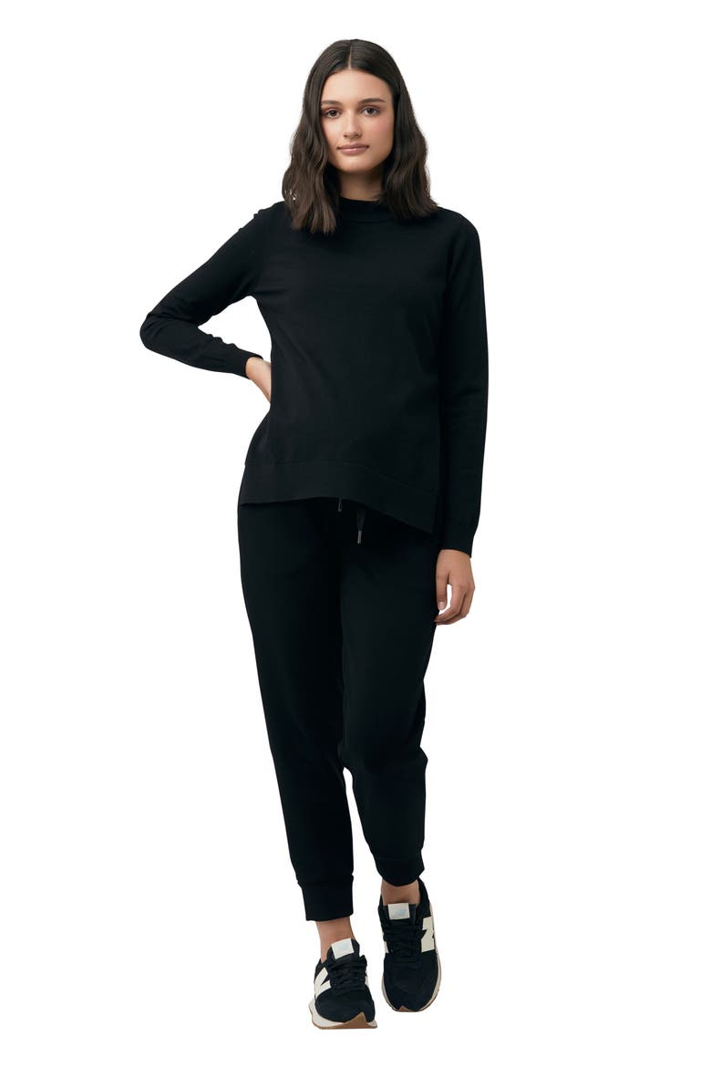 Morgan Side Split Mock Neck Maternity Sweater, Alternate, color, BLACK