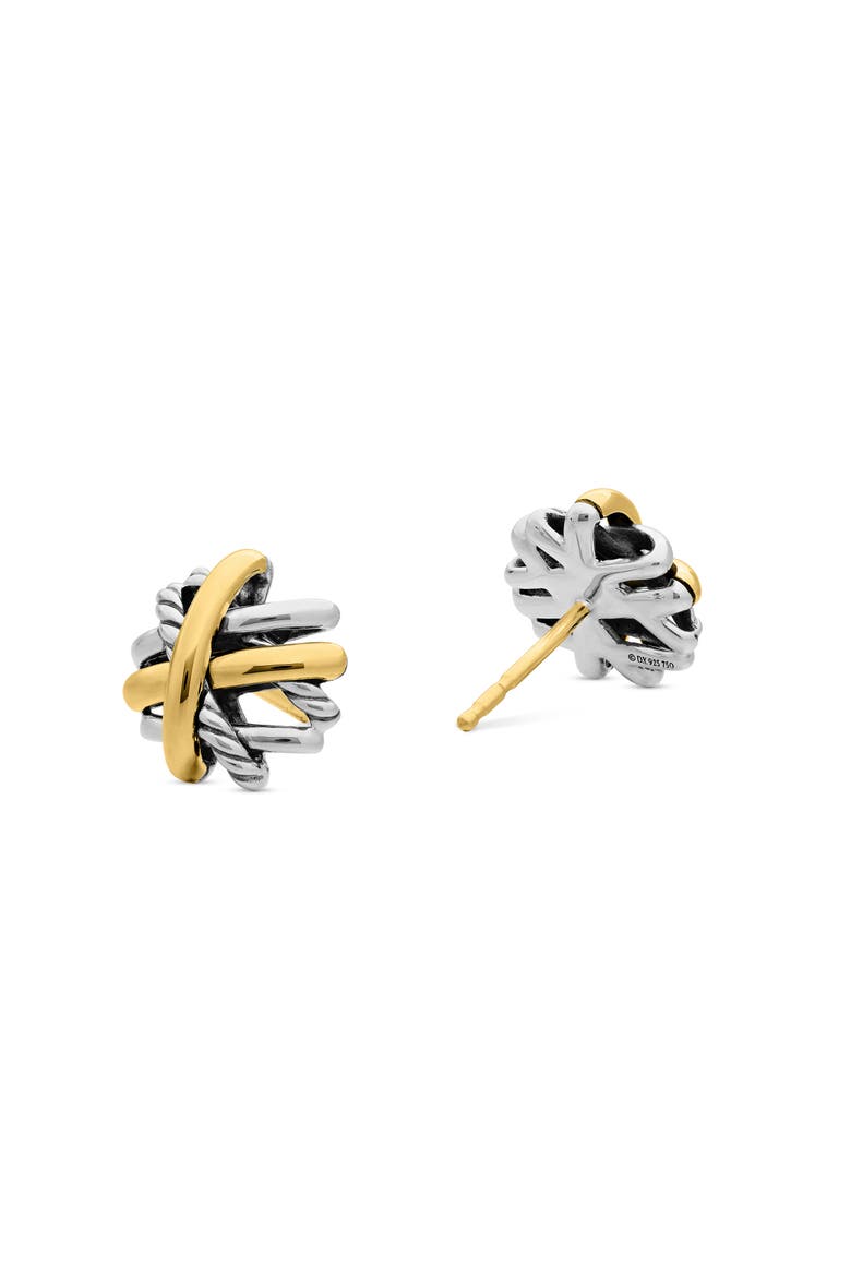 Crossover Stud Earrings with 18K Yellow Gold, Alternate, color, SILVER/ GOLD