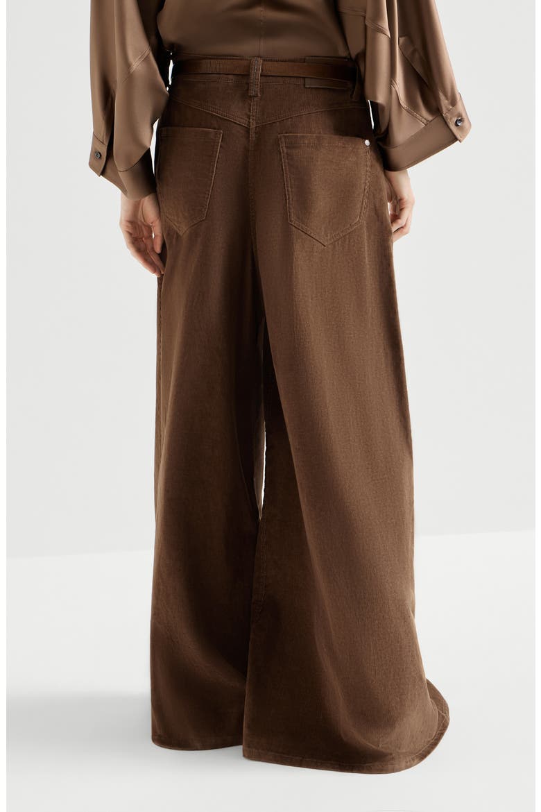 Stretch cotton and cashmere corduroy five-pocket maxi trousers with monili, Alternate, color, Cigar