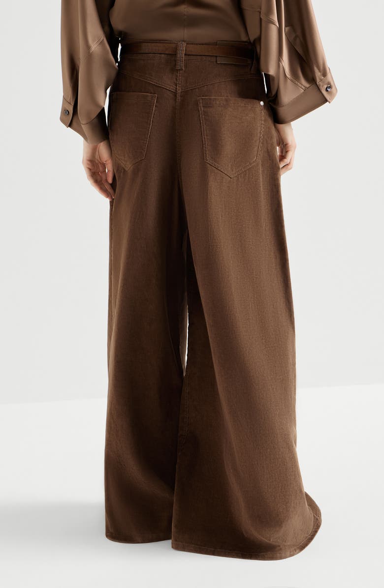 Brunello Cucinelli Stretch cotton and cashmere corduroy five-pocket maxi trousers with monili, Alternate, color, Cigar