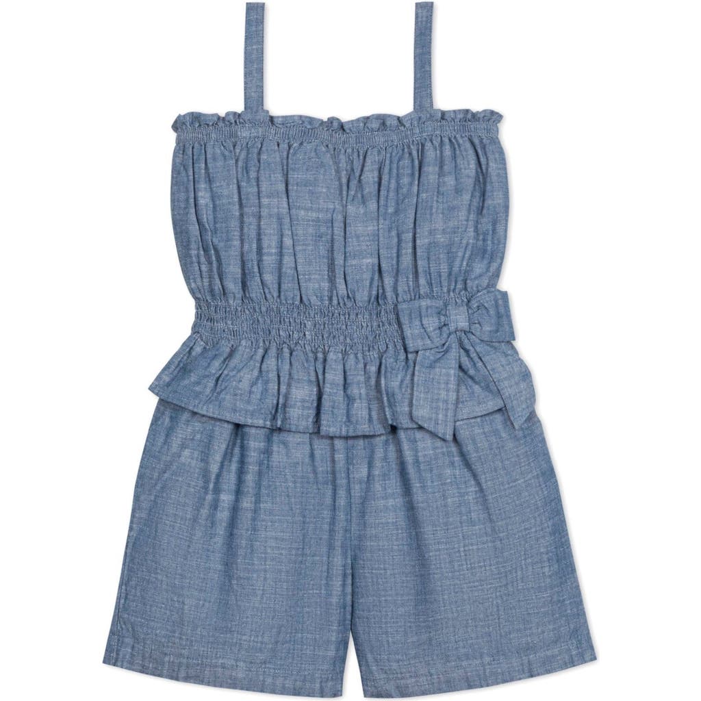 Shop Hope & Henry Girls' Organic Smocked Waist Chambray Romper, Kids In Blue Chambray