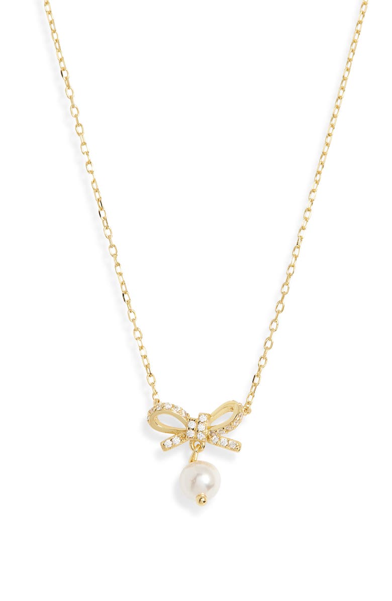 ARGENTO VIVO Bow Tie Faux Pearl Drop Pendant Necklace, Main, color, Gold
