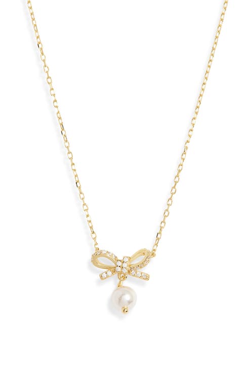 Bow Tie Faux Pearl Drop Pendant Necklace