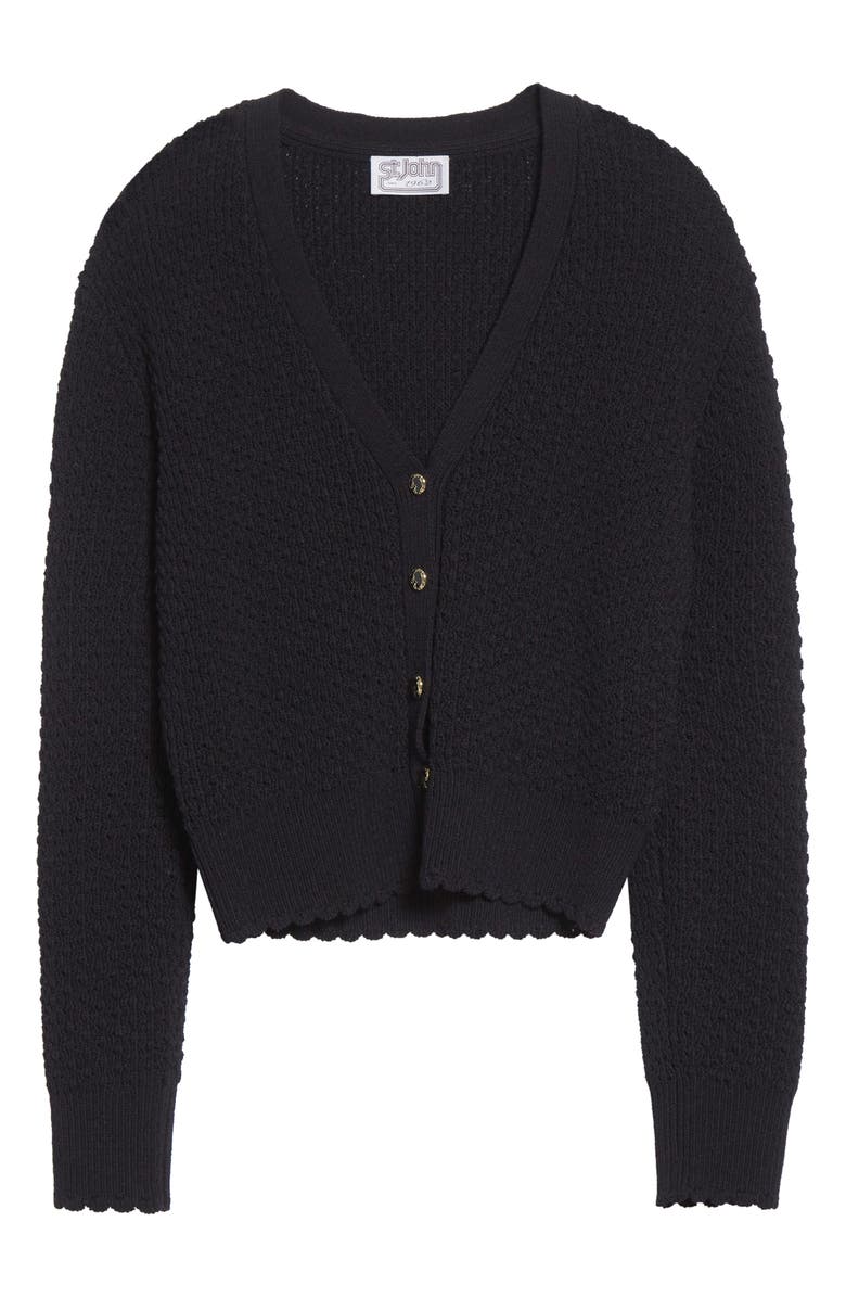 ST. JOHN Perlé Crepe Wool Blend Cardigan, Alternate, color, Black
