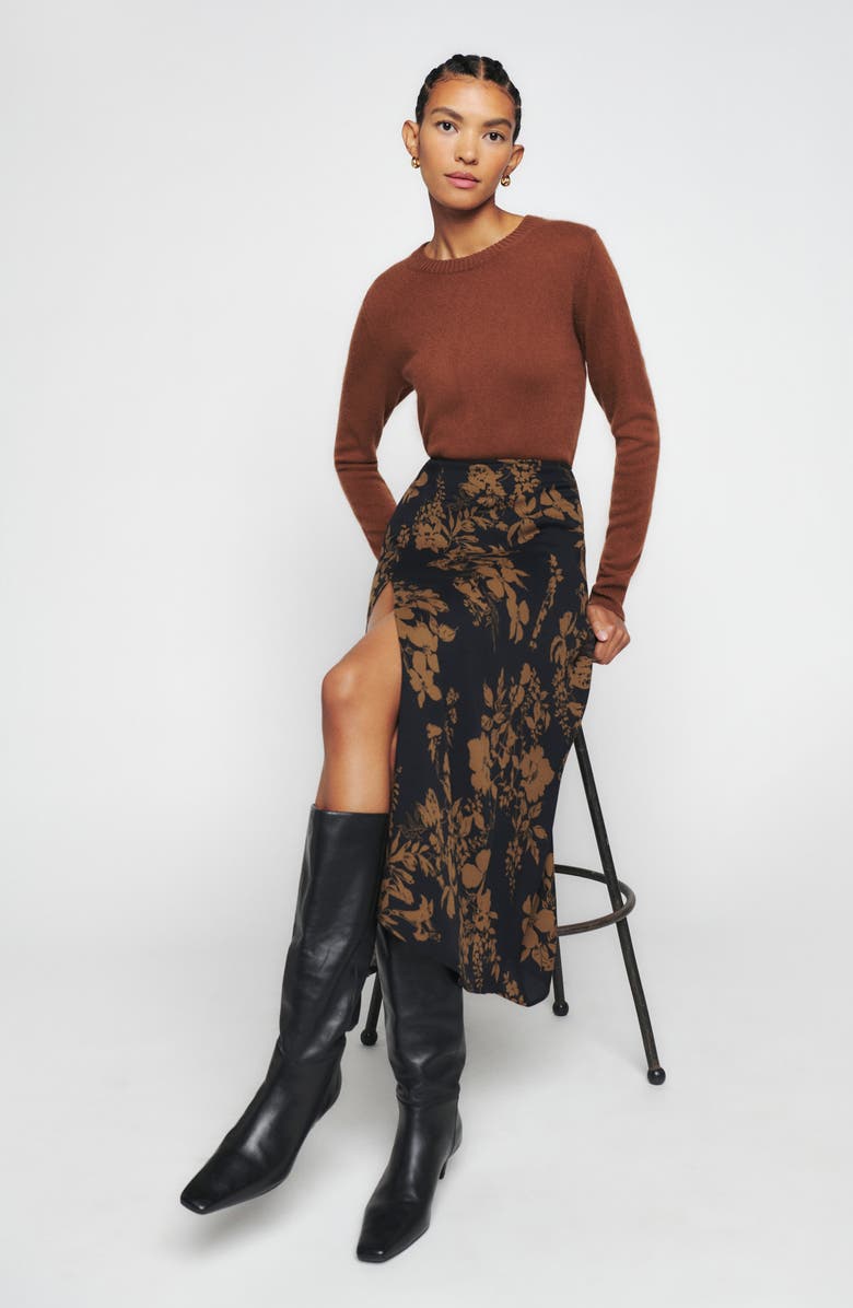 Reformation Zoe Side Slit Midi Skirt, Alternate, color, Night Garden