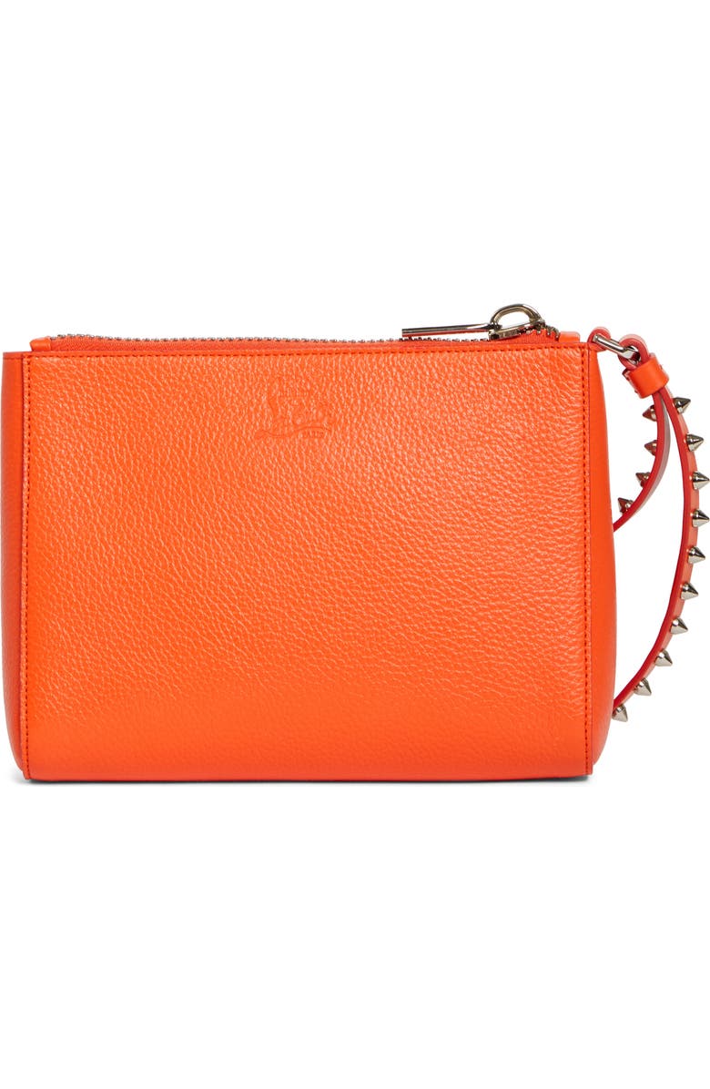 Christian Louboutin Mini Cabata Soft Leather Pouch, Alternate, color, Magma/ Silver