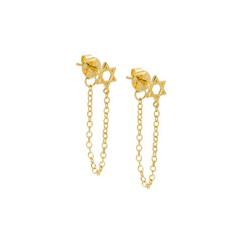 Solid Star of David Front Back Chain Stud Earring